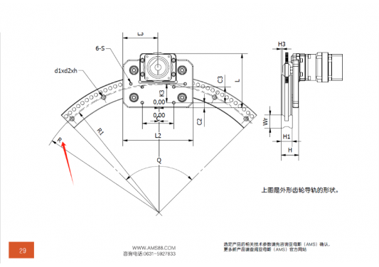 AMS(亞母斯）產(chǎn)品FDK圓弧齒輪導軌的半徑是內圓弧還是外圓弧的半徑？